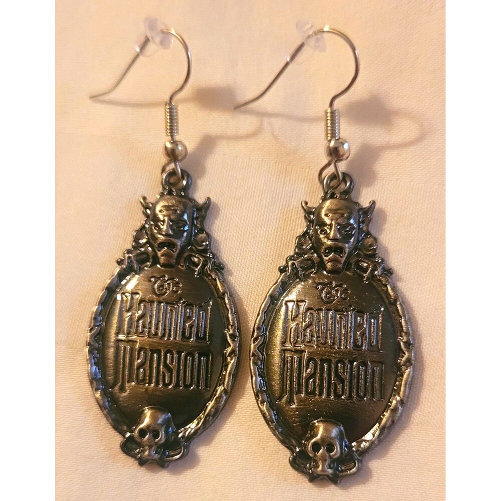 Haunted Mansion Inspired Dangle French Wire Hook Earrings Silver Tone